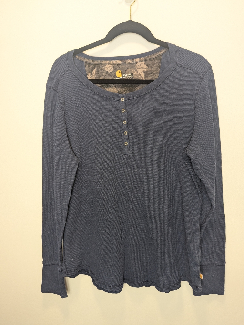 Carhartt Women's Navy Waffle Henley Thermal Top XL Basic Layers Minimalist